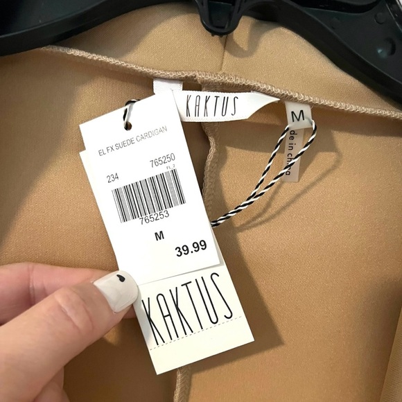 Kaktus Faux Suede Drape Front Cardigan - Picture 3 of 4